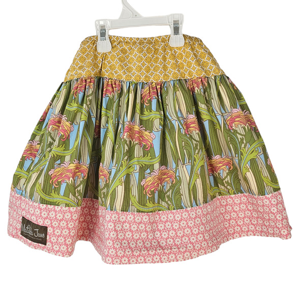 Matilda Jane pink blue yellow floral print skirt with apron size 6 - Picture 3 of 5